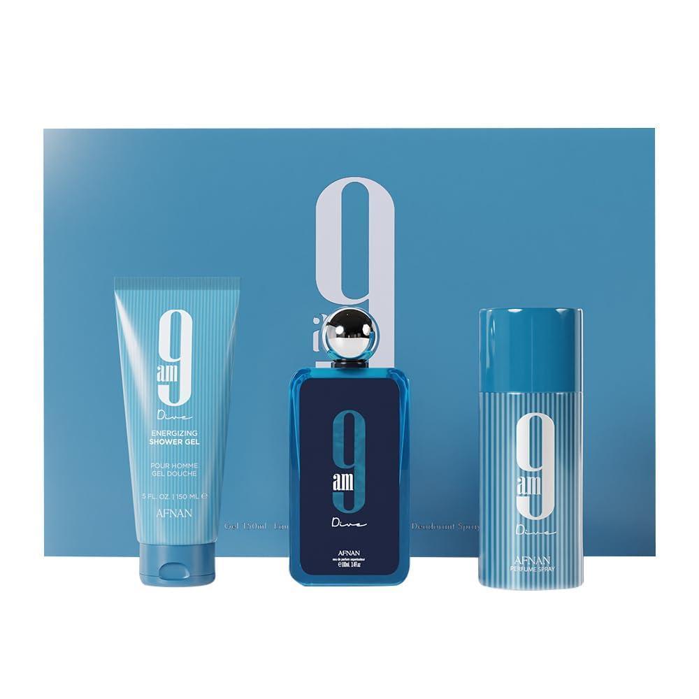 image:imageAfnan 9 Am Dive Perfume Gift Set Eau De Parfum 34 Oz Shower Gel 50 Oz Deodorant 50 Oz